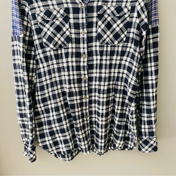 Free People Catch Up With Me Paid Button Up Top Blue Sz Small - Picture 3 of 9